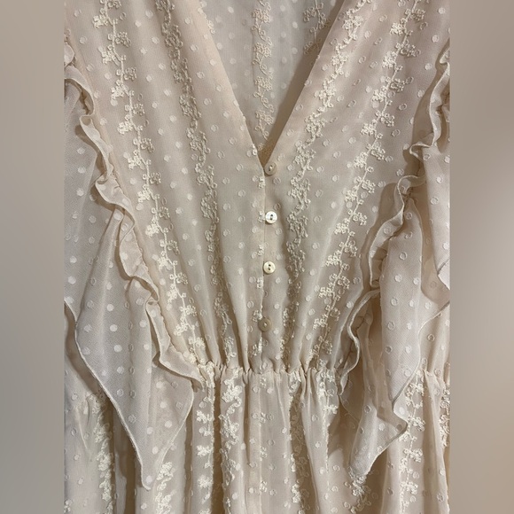 Zara Cream Ruffled Maxi Front Slip Cinched Waist V-Neck Coastal Dress Size Large - Picture 6 of 13